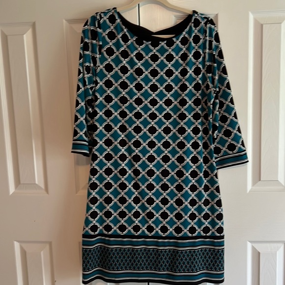 WHBM dress. Black, grey, cream and teal. Very comfortable! - Picture 1 of 6